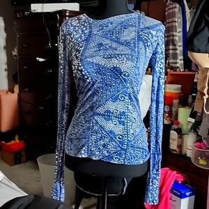 Bcbgmaxazaria size small long sleeve see-through shirt -blue and white